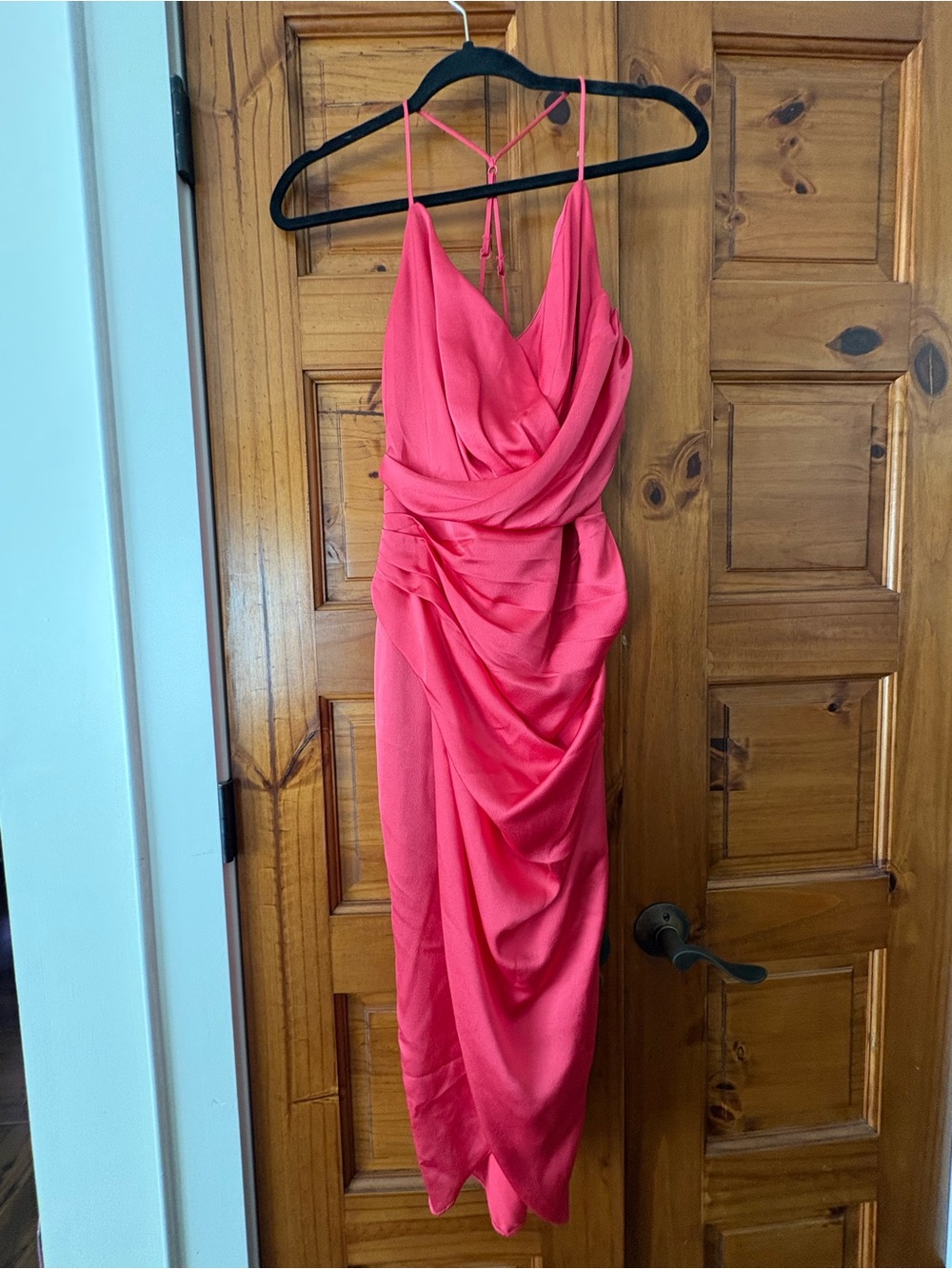 DO+BE Coral Pink Draped Spaghetti-Strap Midi Dress